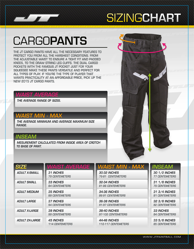 Größentabelle für JT Paintball Cargo Pants Größentabelle für JT Paintball Cargo Pants